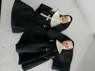 Vintage 2 Nun Dolls Hard Plastic 5 & 7 1/2