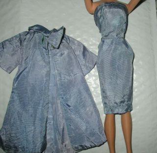 Vintage Barbie Clone Size " Blue Satin Sheath Dress & Coat "