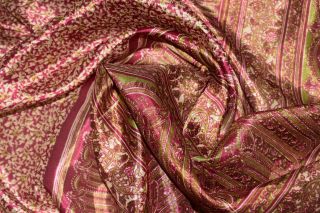 Antique Vintage Multicolor Floral Printed Saree Silk Craft Fabric Peach Sari