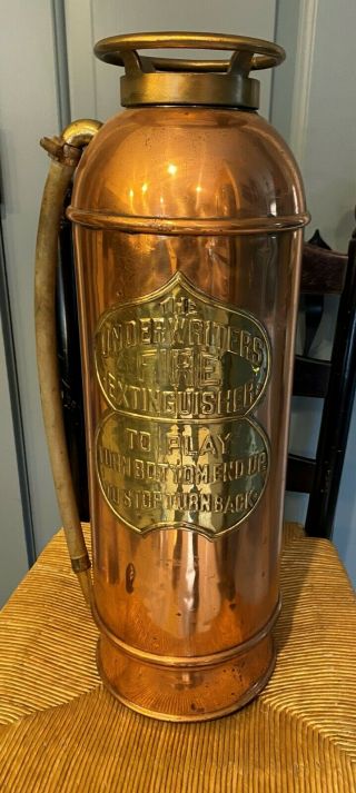 Antique Very Rare 1895 Knight & Thomas Underwriters Copper Fire Extinguisher