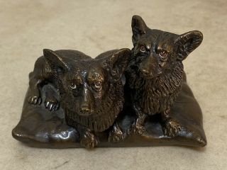 Basil Matthews 1978 Welsh Corgi Dog Bronze Sculpture Signed Rare
