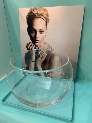 Rare Authentic Elsa Peretti Etched For Tiffany & Co.  Crystal Bowl With Bowed Box