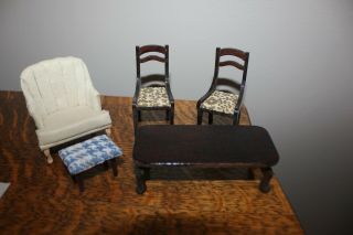 Dollhouse Furniture Upholstered Chair Foot Stool Pr Wood Chairs And Table 80 
