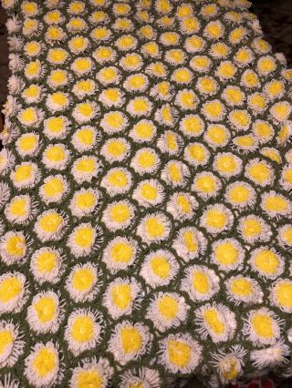 Vtg Daisy Afghan 73 X 42 Hand Made Throw Blanket Crochet Hippie Flower Yellow