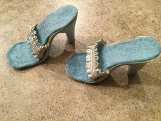 Vintage Tiny Doll Blue High Heels Shoes Plastic 1 7/8”