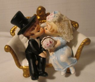 Sweet Vintage Lefton China Bride & Groom On Love Seat Set Cake Topper?