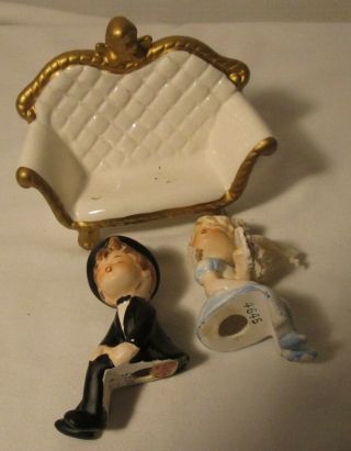 SWEET Vintage LEFTON China Bride & Groom on Love Seat Set CAKE TOPPER? 2