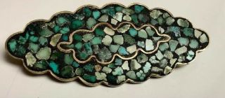 Antique Vintage Art Deco Brooch Pin Large Made In India Mosaic Turquoise Pretty