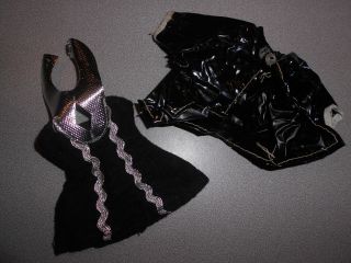 Vintage Barbie Clone Maddie Mod Black Corduroy Silver Collar Mini Dress Top