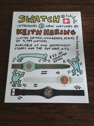 Rare Signed 1986 Keith Haring Artwork Advertising Poster - - Swatch Watches