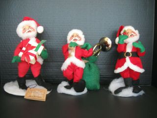 3 Vintage Annalee Dolls Santa Claus Christmas Plush