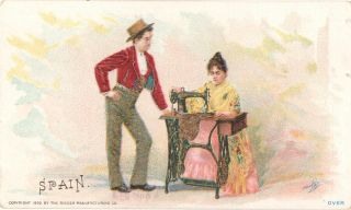 3 Antique Singer Sewing Machine Trade Cards - National Dress Costumes Spain
