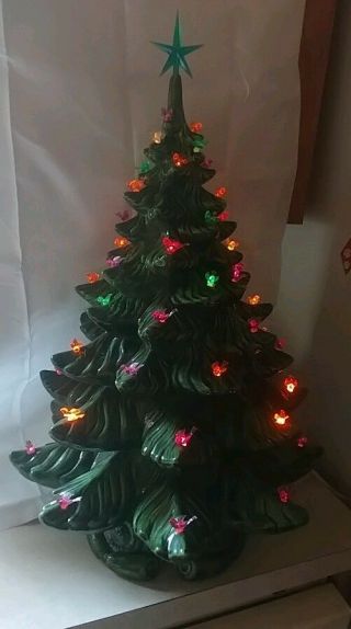 Vtg Ceramic Christmas Tree Light Up Bulbs/musical Base 4 Pc Very Rare 24 "