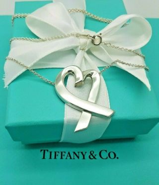 Tiffany & Co Paloma Picasso Silver Xl Extra Large Loving Heart Necklace 25 " Rare