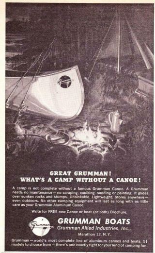 1947 Vintage Ad Grumman Canoes Campfire Illustration