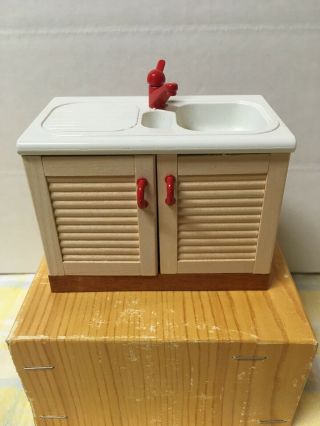 Vtg Bodo Hennig Wood Dollhouse “porcelain” Kitchen Sink Cabinet