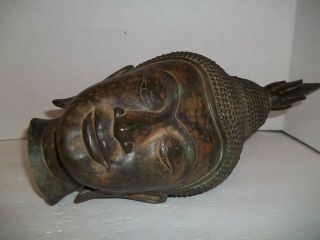 Rare Bronze Tone Metal Buddah Head Bust Figurine Zen Asian 14.  5 