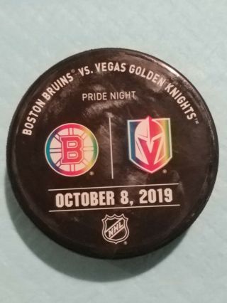 Vegas Golden Knights Pride Night Warm Up Puck Boston Bruins Nhl Rare