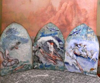 Altered Art Media Ocean Fairies Triptych 3 Screen Magical Whimsical Fantasy Ooak