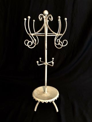 Antique Painted Metal Jewelry Stand Organize Necklaces,  Earrings & Rings