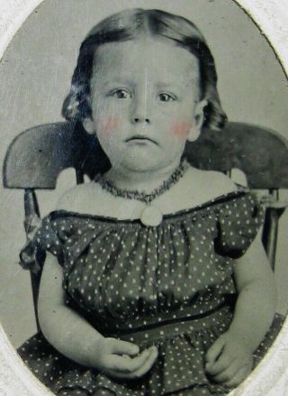 Antique Cw Era Tintype Photo Darling Child In Off The Shoulder Dress & Locket