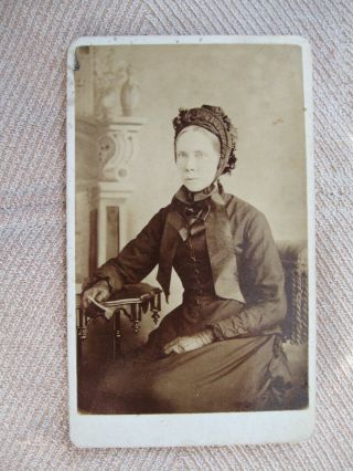 Antique Cdv Photo Of Matron J.  B.  Head Wearing A Bonnet Paisley Ontario Canada
