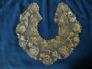 Antique Irish Crochet Lace Collar 4 " Wide Trim Edging Roses Flowers Circles