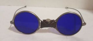Vintage Rare Round Cobalt Blue Welding/safety/industrial Glasses/goggle