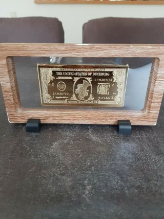 Extremely Rare Walt Disney Scrooge Mcduck $1 Gold Banknote Le Bar In Display