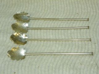4 Vintage Sterling Leaf Design Iced Tea Julep Spoons Straws Sippers 4.  5 "