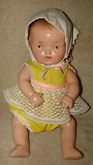 Vintage 1930 - 1940s) 12 " Composition Baby Doll,  Jointed,  Unmarked,  Sweet Face