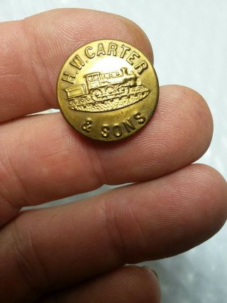 Vintage Button H.  W.  Carter & Sons Locomotive Button Brass 3/4 " A6