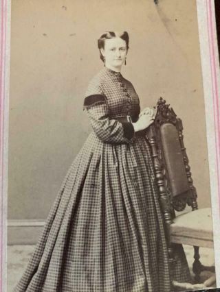 Antique Cdv Photo Victorian Young Woman Pretty Dress Civil War Era