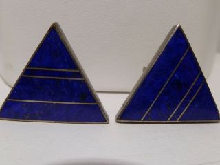 Rare Tracey Knifewing Segura Sterling Silver Lapis Inlay Earrings Vintage Navajo