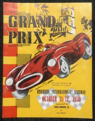 1958 Us Grand Prix Program Sports Car Race Riverside Int 