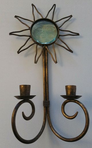 Metal & Glass Sun Candle Wall Holder