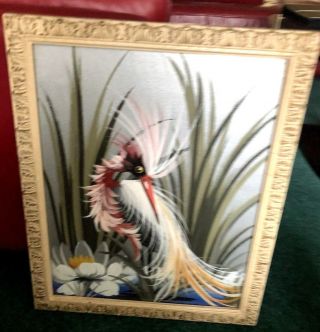 Rare & Exceptional Art Deco Oil On Canvas Framed Water Bird Painting