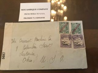 Rare WWI Era Mozambique Colonial Portugal Postal Cover Beira To USA 2
