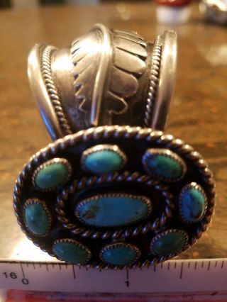 Rare Vintage Navajo Sterling Silver Turquoise Cuff Bracelet Stamp Ep 71g