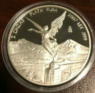 2007 Mexico 2 Oz.  Silver Proof Libertad 2 Ounce - Rare - 500 Minted