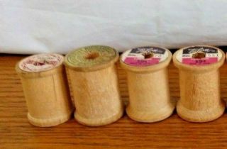4 Vintage Wooden Spools For Thread