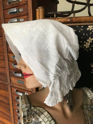 French Antique 1900 Ladies Handmade Bonnet - Linon Pleated - Preliminary Work