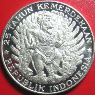 1970 Indonesia 750 Rupiah Silver Proof Garuda Bird Big 45mm Very Rare Coin