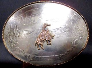 Very Rare Huge 6 1/2 " Comstock Silversmiths Bull Rider Rodeo Belt Buckle