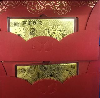 Rare Estate Chinese 9999 Pure 24k Gold Bank Notes 1 Gram & 2 Gram Set 3g Total