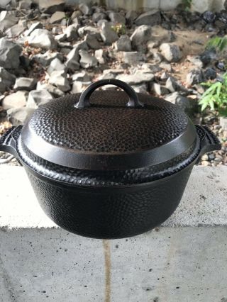 Rare Griswold Hammered Cast Iron Dutch Iven With Hinged Lid