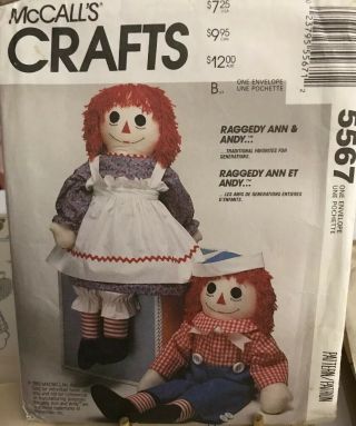 Mccalls 5567 712 Raggedy Ann & Andy 36” Tall Doll Sewing Pattern Vintage 1991 Uc