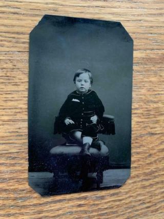 Antique Tintype Photo 1800s Adorable Little Boy Denison Iowa Hodgen