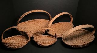Rare Old Set Of 5 Nesting Cherokee Oak Splint Baskets,