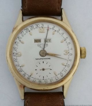 Rare Running Heuer Bumper Automatic Day Date Mens Watch To Restore Or Parts